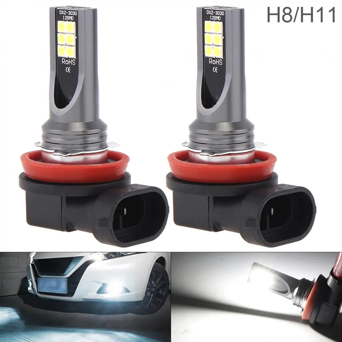 2 шт. 12V 12W H8 H11 3030 Универсальный SMD светильник s 800LM 6500 K-7500 K белый автомобиль, вождения, бега, Светодиодный прожектор лампы светодиодные лампы светодиод Светодиодная лампа светильник лампы