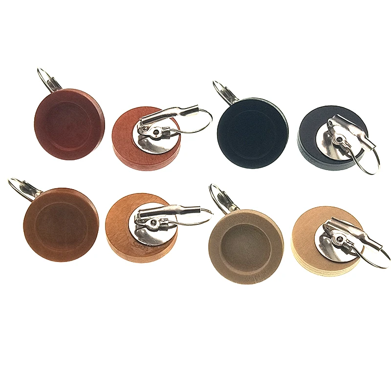 

12mm Round Wood Cabochon Earring Blanks Stainless Steel French Lever Ear Hooks Drop Earring Base Settings for DIY Jewelry Making