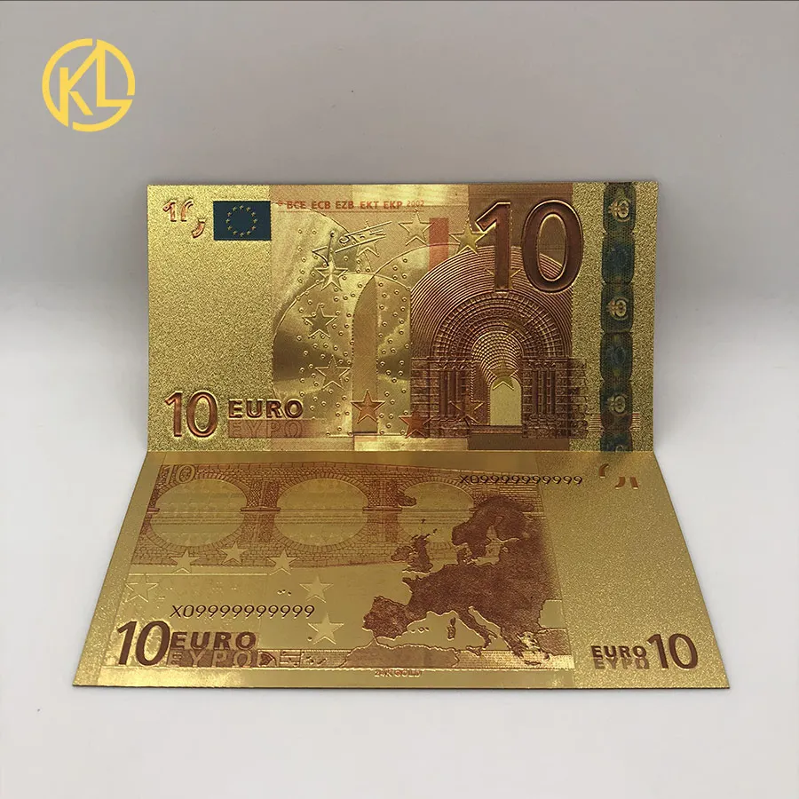 10 шт/партия 10 евро 24 к Золотая фольга красочные двойной дизайн Банкноты евро Золотая фольга игрушечные деньги для колледжа