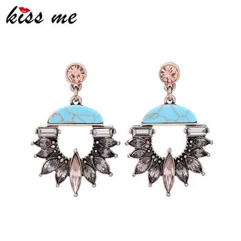 

KISS ME Brand Statement Earrings 2017 Geometric Synthetic Stone Alloy Vintage Earrings for Women Fashion Jewelry