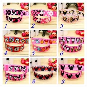 

7/8'' Free shipping mickey minnie cartoon printed grosgrain ribbon hairbow headwear party decoration diy wholesale OEM 22mm D299
