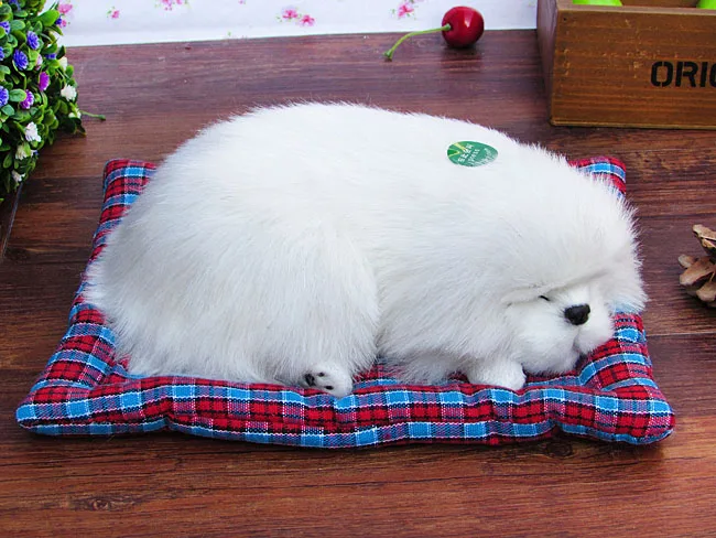 about 25x20cm white sleeping dog furry fur dog, sound bark ,model ornament scene layout prop decoration gift h1295