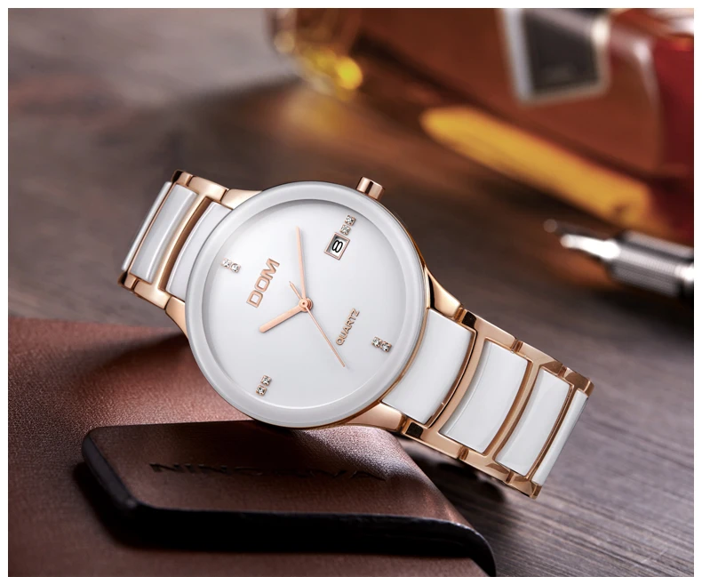 DOM мужские часы винтажные керамические часы с бриллиантами люксовый бренд часы кварцевые повседневные полностью стальные мужские спортивные часы T-729