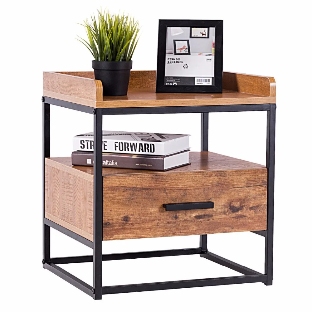 Giantex 2-Tiers End Side Sofa Table Metal Nightstand Storage Display Bedroom W/1 Drawer Home Furniture HW59332 Giantex 2-Tiers End Side Sofa Table Metal Nightstand Storage Display Bedroom W/1 Drawer Home Furniture HW59332