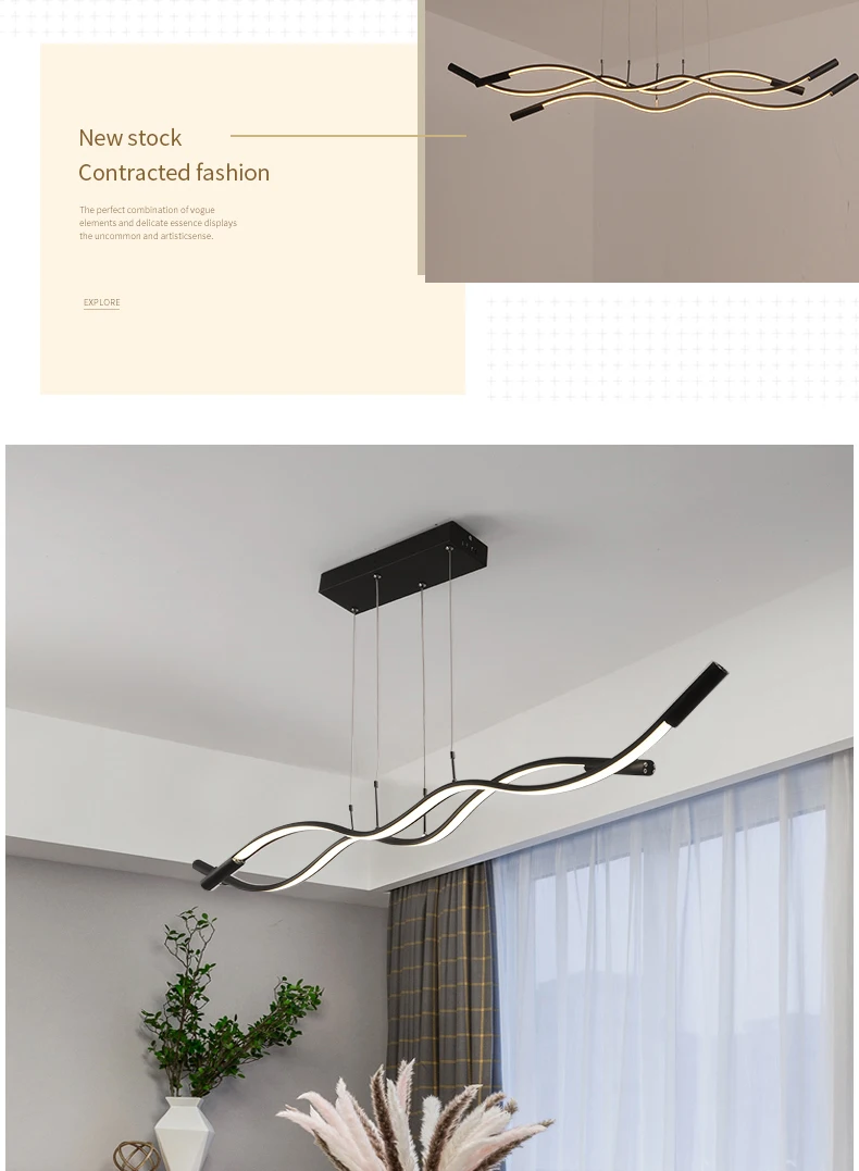 NEO Gleam, волновой алюминиевый современный светодиодный подвесной светильник для столовой, гостиной, кухни, комнаты, матовый черный или белый цвет, подвесной светильник
