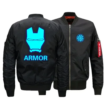 

The Avengers Iron Man Tony Stark Thicken Bomber Jacket Outwear USA Military Flight Jackets College Luminous Sweatshirt Coats