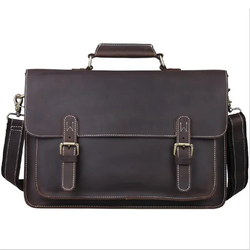 Портфель из натуральной кожи сумка Мужская винтажная молния ноутбук iPad Телефон Сумка через плечо сумка для человека чехол офисный