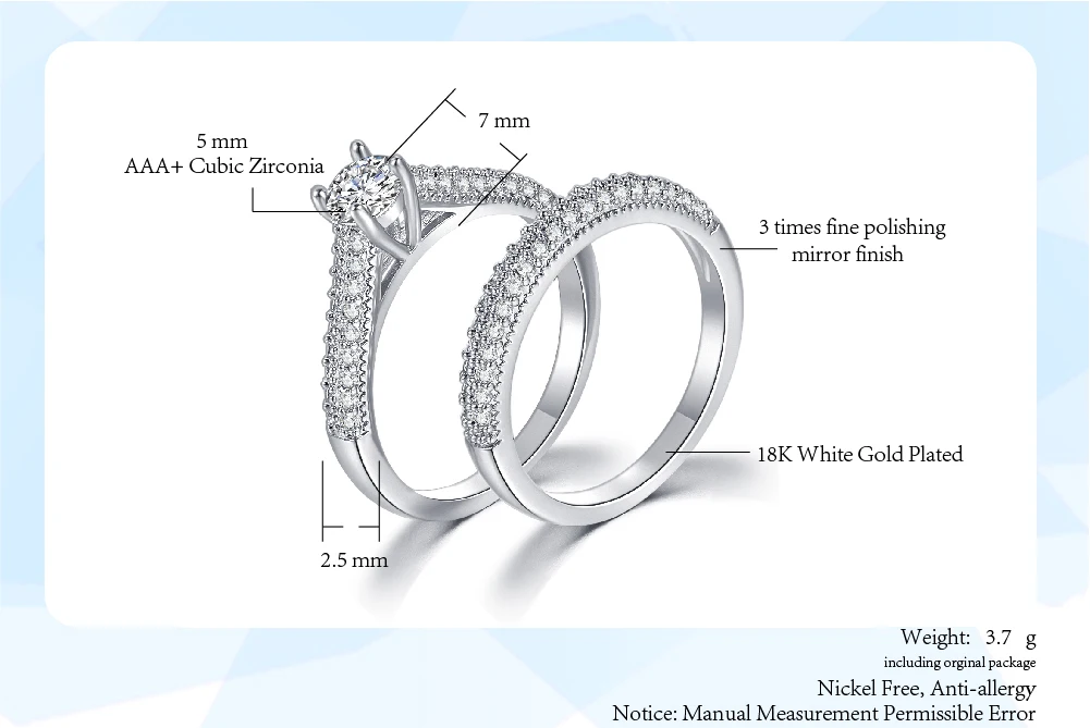 Набор обручальных колец для женщин, цвет белый, желтый, золотой, чистый кристалл, кубический цирконий, модные украшения на День святого Валентина DZR001
