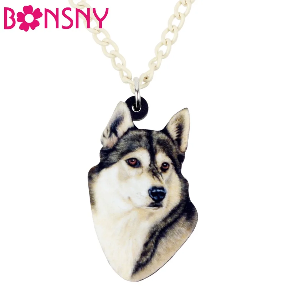 Bonsny Statement Acrylic Novelty Siberian Husky Dog Necklace Pendant