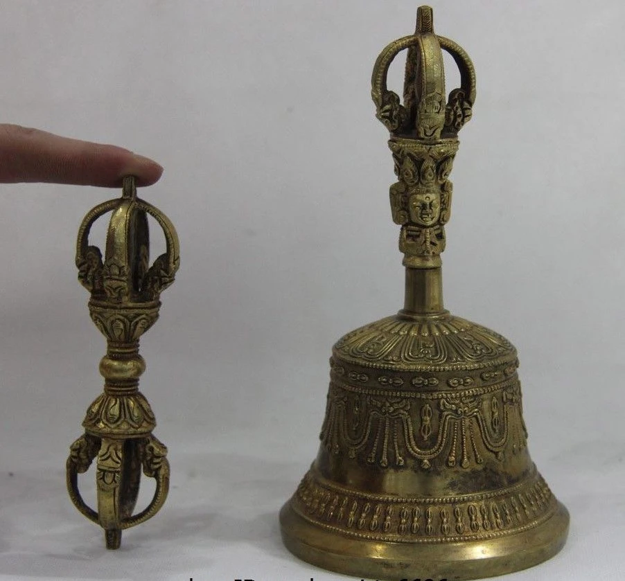 

Tibet Tibetan Temple Buddhism Copper Bronze Ghanta and Vajra Statue Adder FaQi