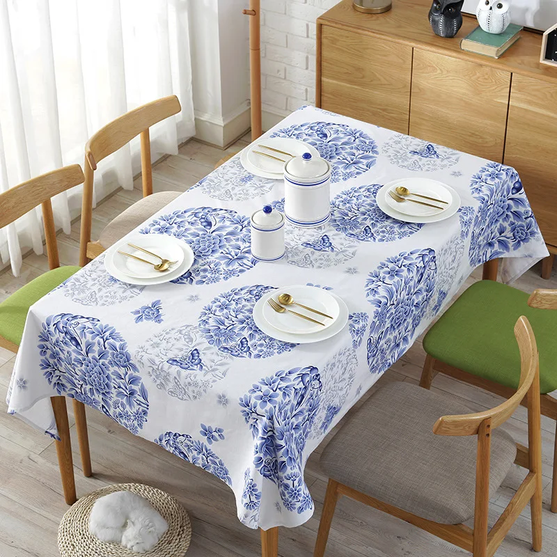 Chinese Blue And White pattern Tablecloth Cotton Linen Coffee