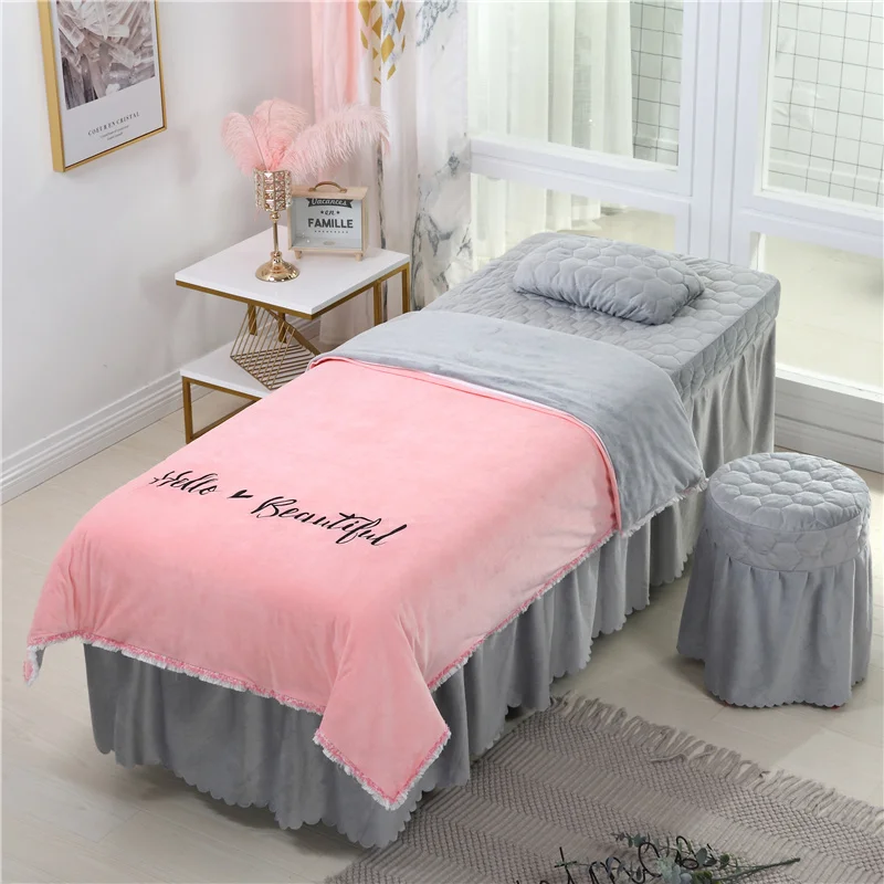 Beauty Salon Bedding Sets Coral Fleece Crystal Velvet Embroidery Bed Skirt Duvet Cover Pillowcase Bedspread High Quality Set#s - Цвет: -LY-04-yuhui