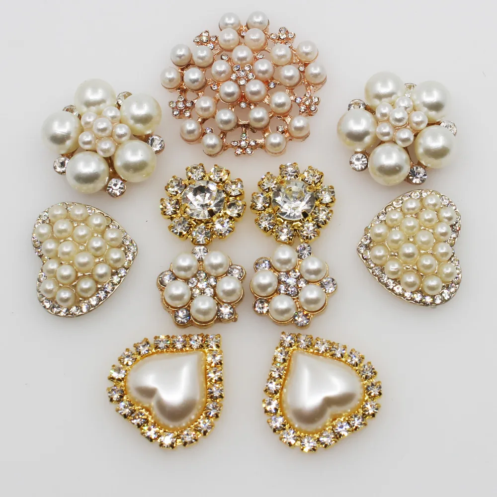  2018 Fashion 11pc mix size combination alloy pearl rhinestone button crystal brooch invitation wedd - 32886566758