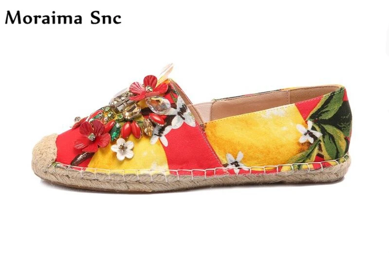 

Moraima Snc comfortable ladies flats handmade shallow slip-on concise type crystal Flower Decoration square toe cause shoes