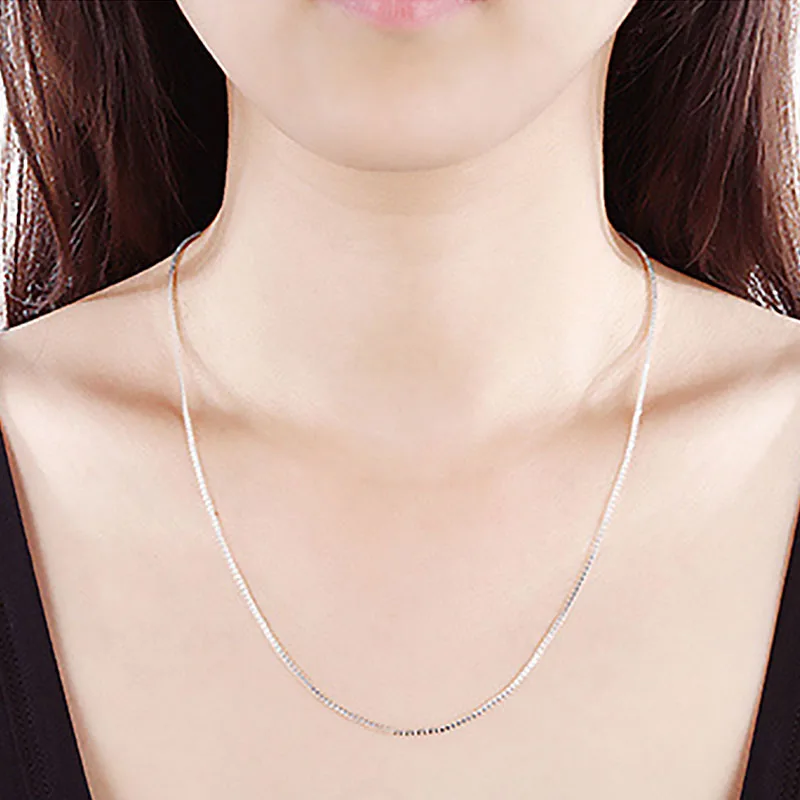 New Fashion Jewelry 1MM Simple 925 Sterling Silver Box Chain Necklace