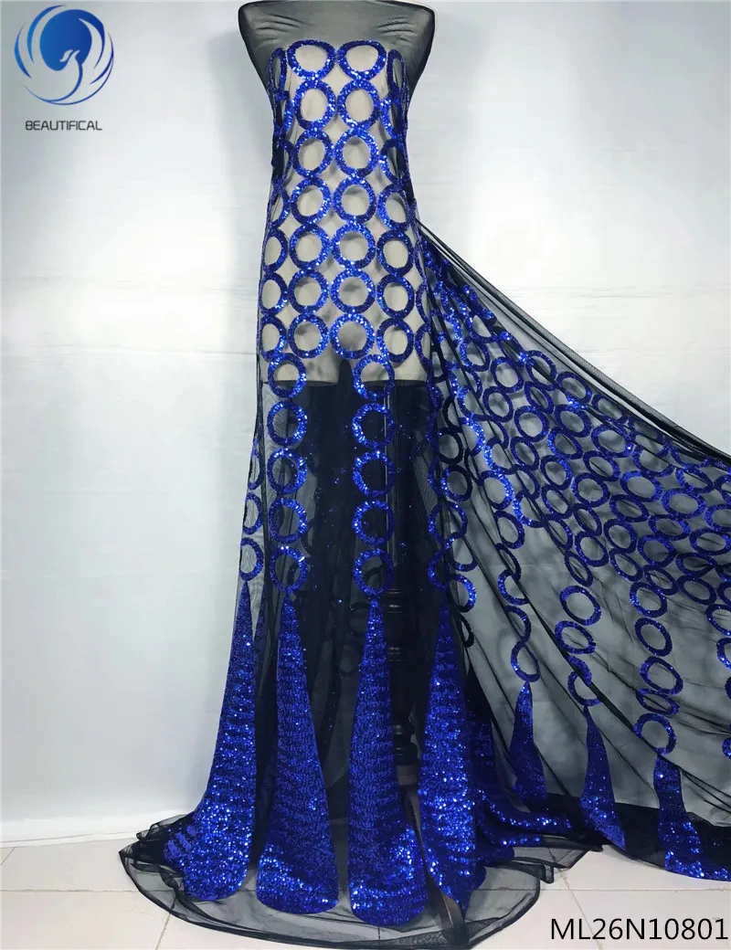 

Beautifical nigerian sequins laces fabric african lace fabrics 2019 new shiny net lace dress for party 5yards/lot ML26N108