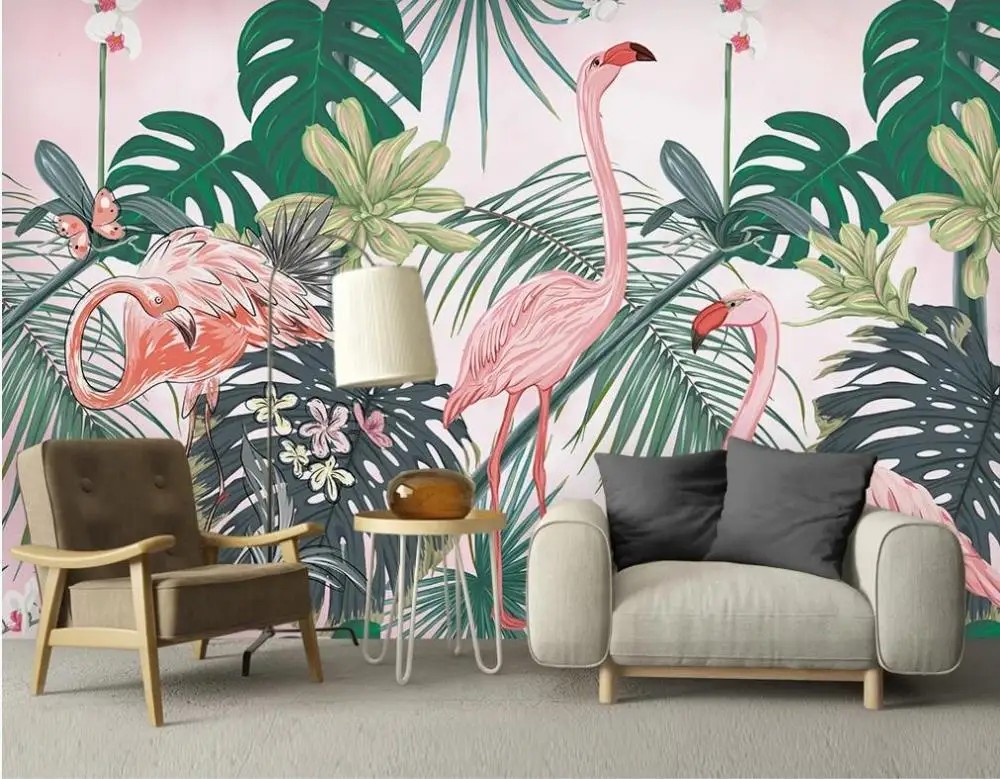 Custom 3D mural wallpaper Nordic flamingo living room bedroom background wall decoration painting