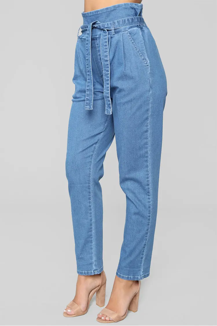 European station women's clothing Europe and the United States wind autumn and winter new high-waist lace-up jeans women (5)