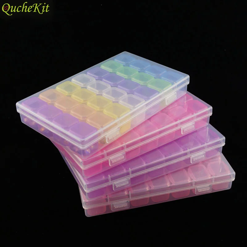 

28 Slots Colorful Plastic Storage Box Nail Art Decorating Tool Container Pill Box Jewelry Box Display Case Makeup Organizer