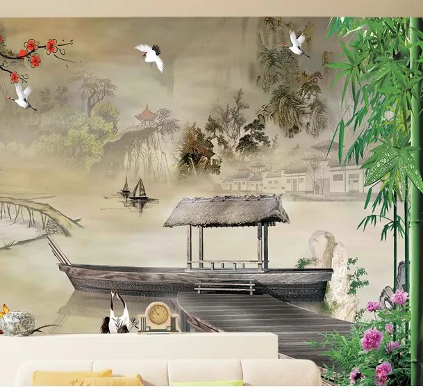 

can be customized Spatial elements study the living room sofa TV wall backdrop wall paper room 3D Chinese large mural wallpaper