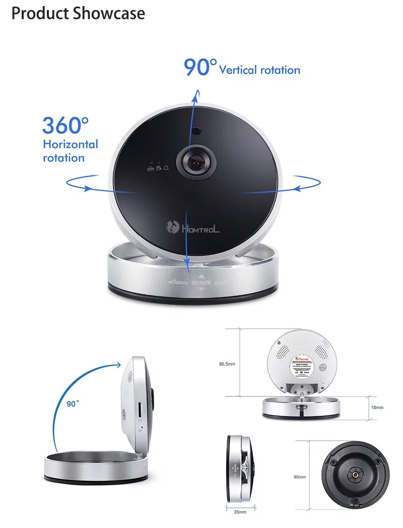 Homtrol Elegant WiFi Network Cube IP Camera with Baby Cry Sound Detection and Motion Sensor 18