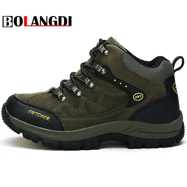 Bolangdi New Men Hiking Shoes Mens High Winter Plush Outdoor Hiking Boots Autumn Trekking Mountain Climbing Athletic Shoes 39-48