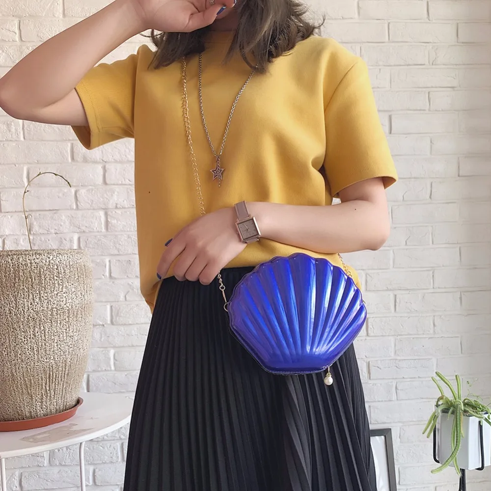  New Fashion Brand Crossbody Bag Design Sweet Shell Chain Shoulder Bag Clutch Bag Girl's Messenger B - 33010111528
