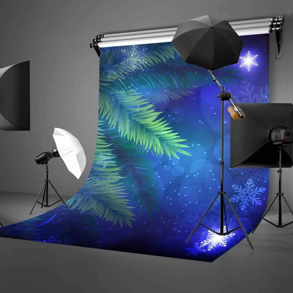 5x7ft Звездный ночной вид фон для фотосъемки с падающим снегом зеленым