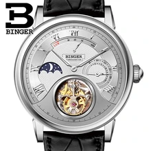Switzerland BINGER Watches Men Luxury Seagull Automatic Movemt Watch Male Tourbillon Sapphire Alligator Hide Mechanical 80801-1
