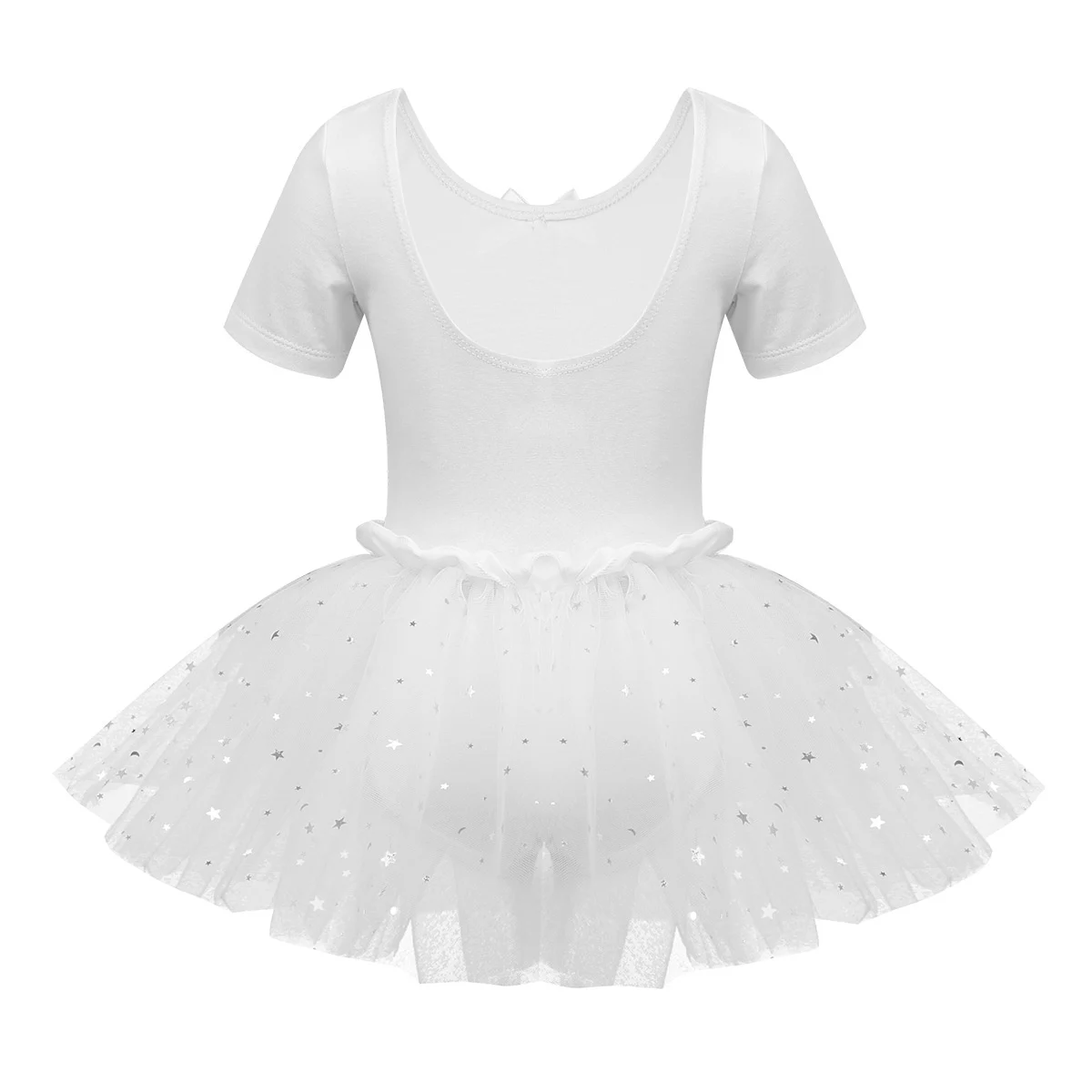 TiaoBug/Детская профессиональная юбка-пачка трико с короткими рукавами, блестящими звездами и блестками, танцевальный сценический костюм