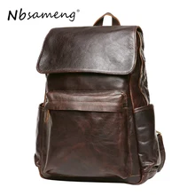 NBSAMENG 100 Genuine font b Leather b font font b Backpack b font Cowhide Man Shoulder