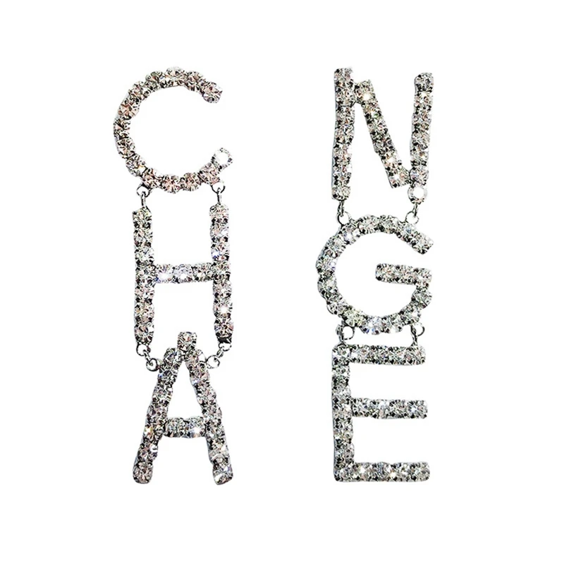

Alloy Rhinestone Letter Drop Dangle Earrings Women Fashion Jewelry Trendy Statement Earrings Accessories Wholesale