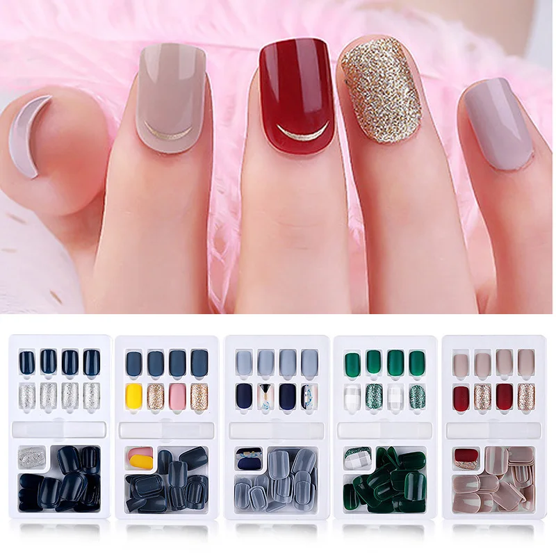 

Fake Nail Tips Detachable Full Cover Shining Blinking Nail Art Tips Decorations Mixed Patterns Nail Tools with Glue Stickers
