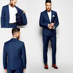 Новый темно синий для мужчин костюмы Женихи Slim Fit Лучший мужской костюм Свадебные/мужские Жених одежда (куртка + брюки для девоче