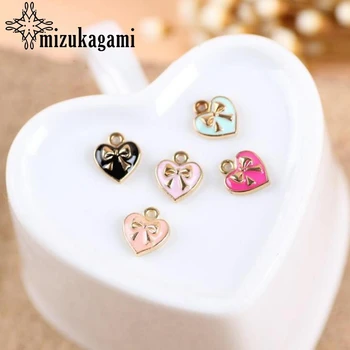 

Zinc Alloy Enamel Charms Golden Drop Oil Bow Mini Heart Charms 10pcs/lot For DIY Fashion Jewelry Making Finding Accessories
