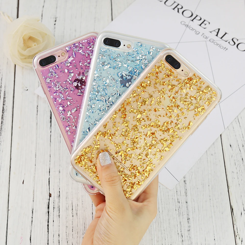 Kisscase Роскошный чехол для iPhone 6 6S 7 8 Plus 5s 5 SE Bling блестка золотые блестки кожу мягкой