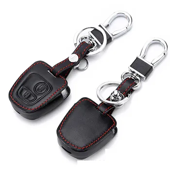 

2 Buttons Leather Remote Key Car Key Fob Case Cover Fit For Peugeot 107 207 307 407 206 306 406 Smooth No Fade Scratch-resistant