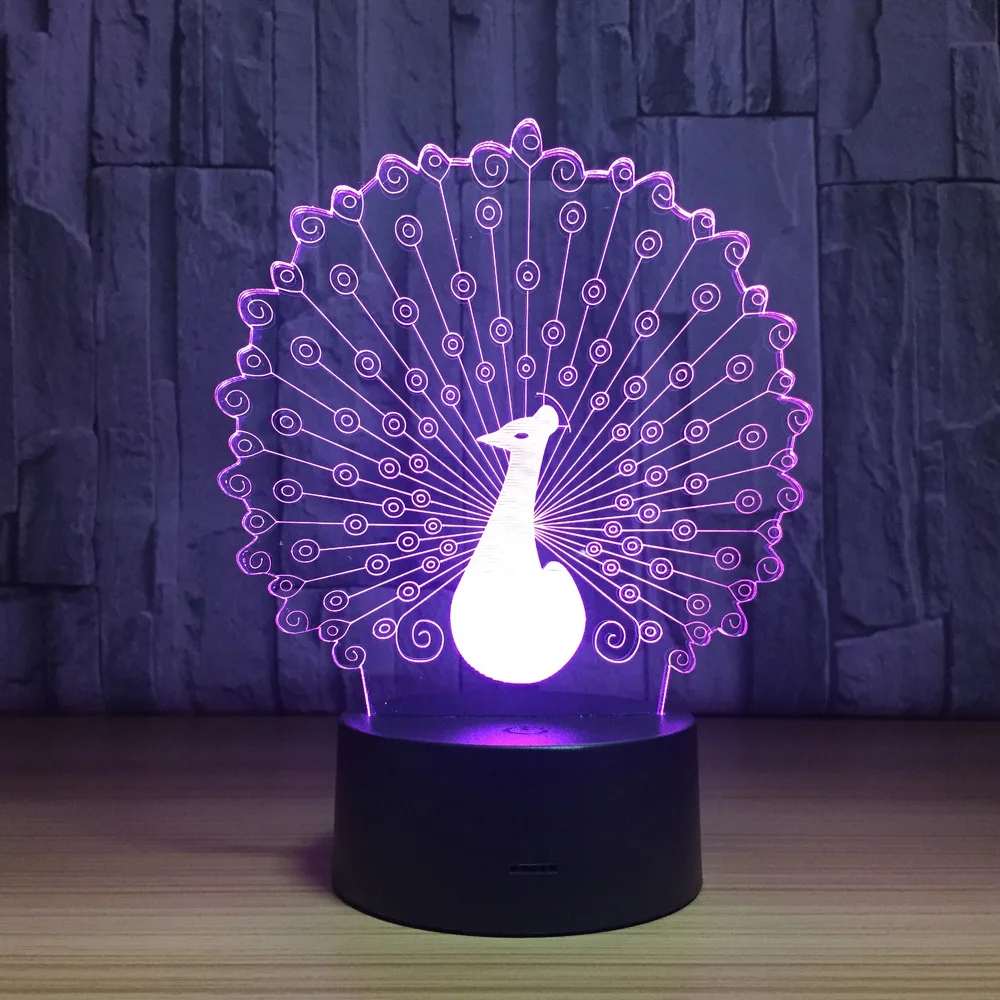 Павлин 3D лампа светодиодный ночной Светильник для создания уютной атмосферы ночник USB 7 цветов Изменение светодиодный сенсорный свет для дня рождения подарок Прямая