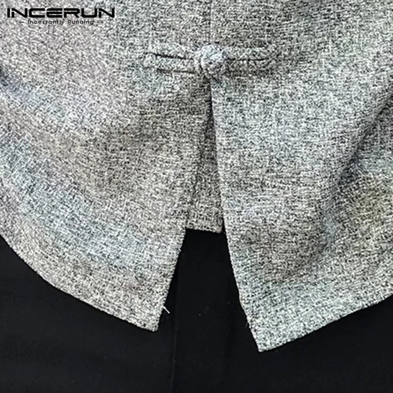 INCERUN Туника мужской Молодежный тонкий костюм Тан летняя китайская рубашка с короткими рукавами ретро 2019 пряжа для вышивания воротник Hanfu