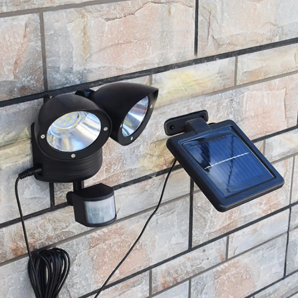 Солнечный садовый светильник с питанием от 22LED с двойной головкой, безопасность от наводнения на открытом воздухе, PIR датчик движения, настенный светильник, аварийный прожектор