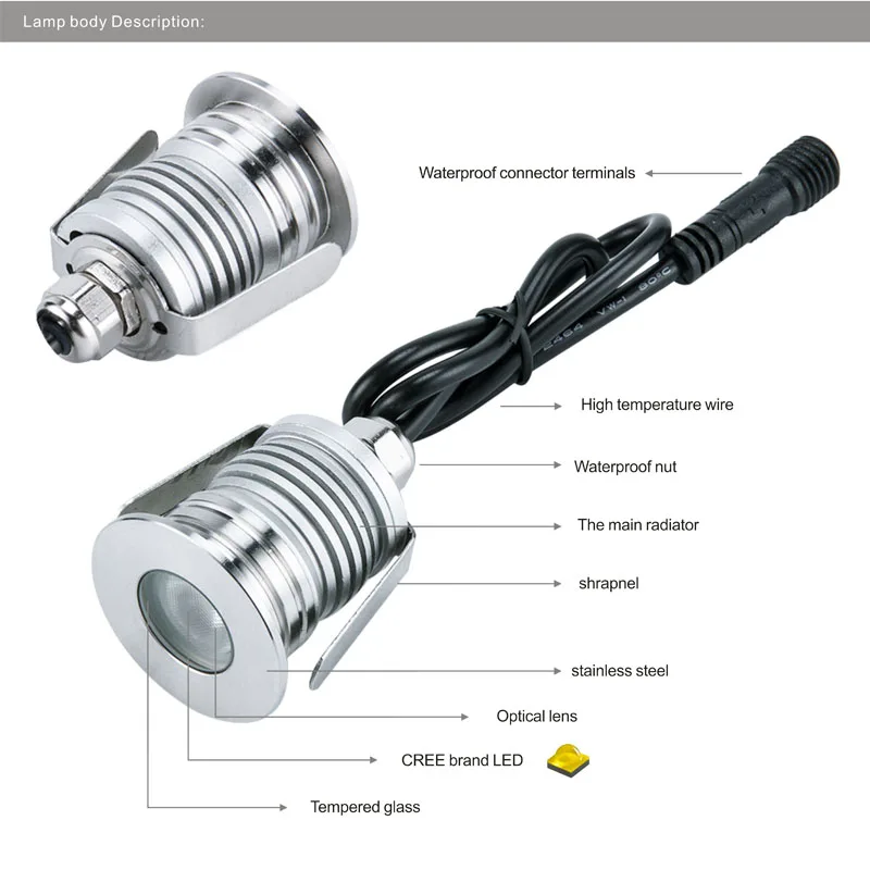 1 W 3 W DC12V 24 V CREE XBD IP67 Мини светодиодный светильник Открытый Сад Палубе пятно освещение в бассейне