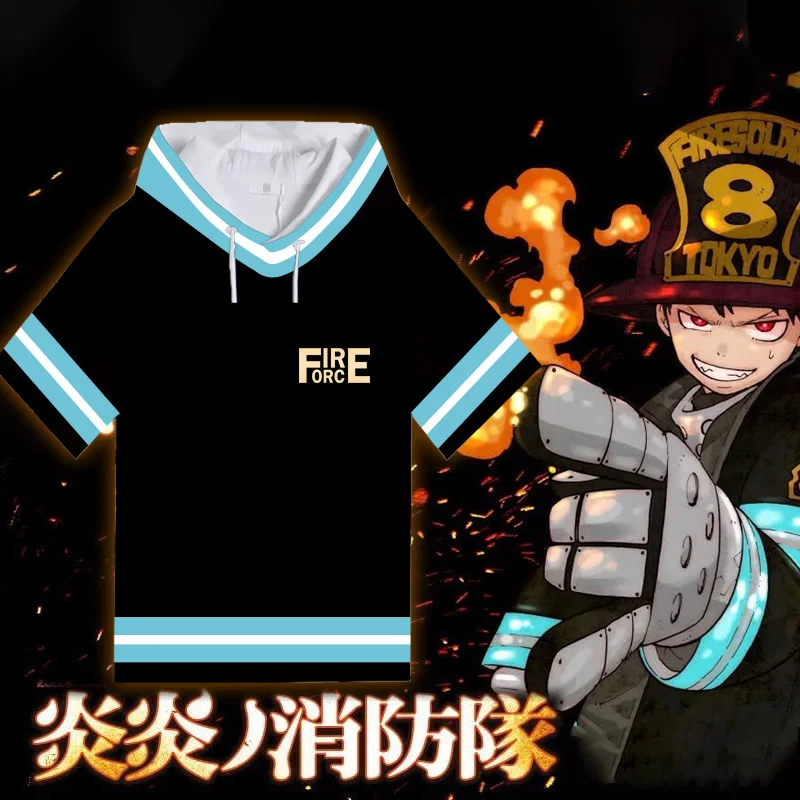 

2019 New Anime Enn Enn No Shouboutai Fire Force Cosplay T-shirt Fashion Pullover Hooded Short Sleeve Tee Tops Summer Unisex
