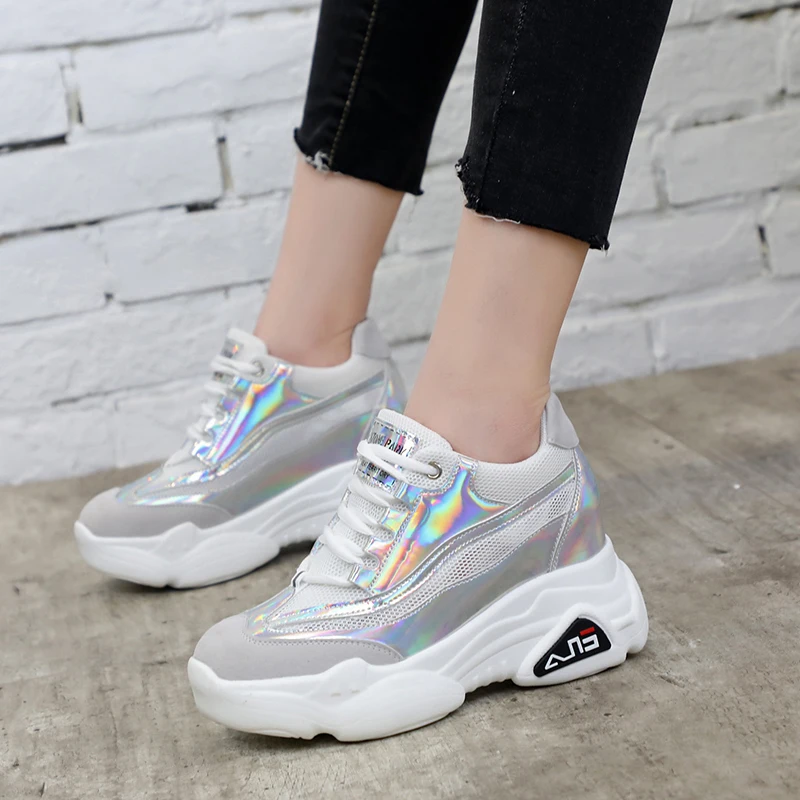 

Women's Chunky Sneakers 2019 Fashion Basket femme Women Platform Shoes Lace Up Pink Red Female Trainers Heel Dad Casual Shoes