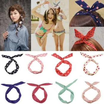 

wholesale/retail 10pcs/lot Cute Rabbit Bunny Ear Wire Headband Scarf Hair Band Bow Head Wrap Polkadot