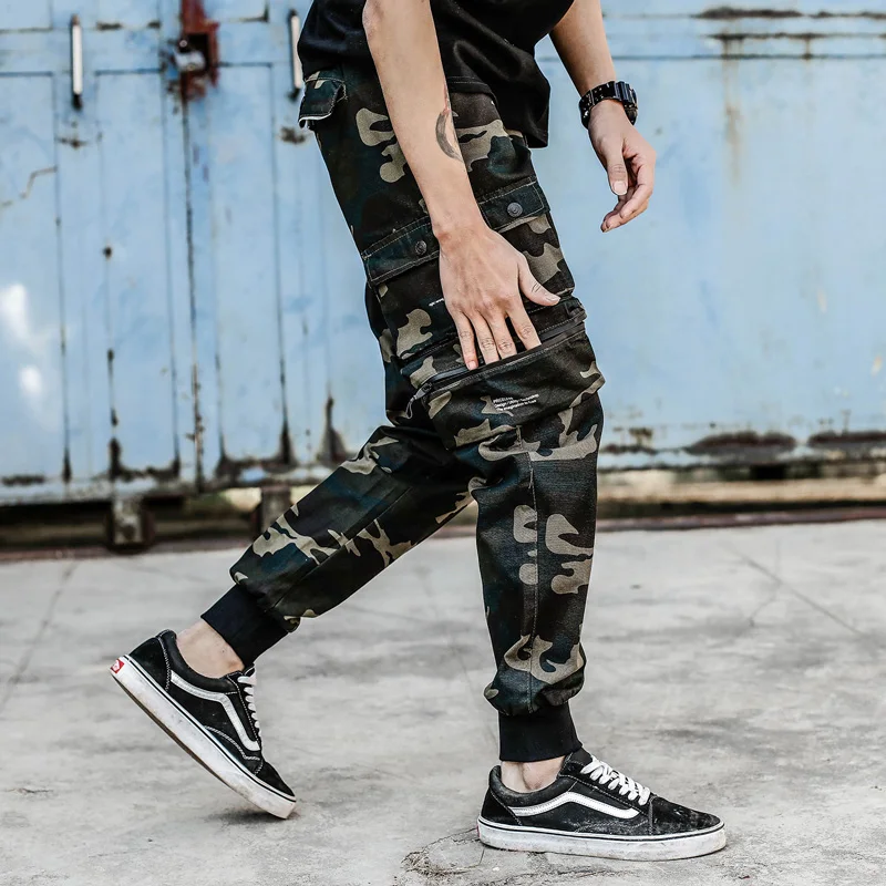 Модные уличные джоггеры брюки для мужчин свободного покроя камуфляж, военный, армейский брюки для хип-хоп стиль большой карман брюки карго
