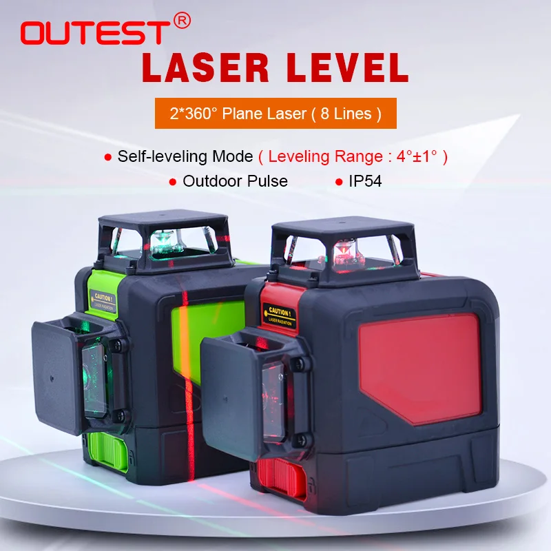 Лазерный уровень OUTEST 902C зеленый/красный луч 8 линий самонивелирующийся 3D