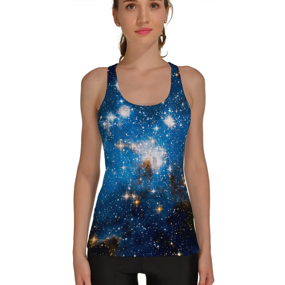 

S M L 4XL Size Women Summer Vest New Blue Galaxy Women Jogging Sports Vests 3 Patterns 3D Printing Summer Clothes