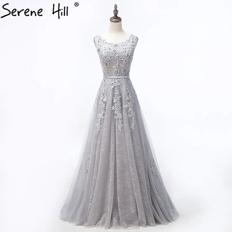 Robe De Soiree, серое кружевное длинное вечернее платье,, атласное, с поясом, длина до пола, ТРАПЕЦИЕВИДНОЕ платье для выпускного вечера, вечерние платья, Longo, BHA2152 - Цвет: grey
