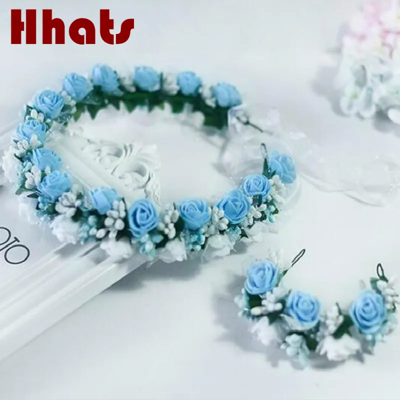 

handmade festival foam floral girl hair accessories artificial flower women wedding bridal headband crown hairband handwrist set