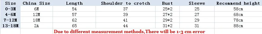 Christmas baby rompers size chart